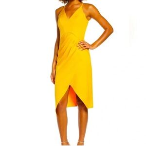 Chi Chi London Naima Asymmetrical Yellow Ruched Cocktail Dress size 4 NWT